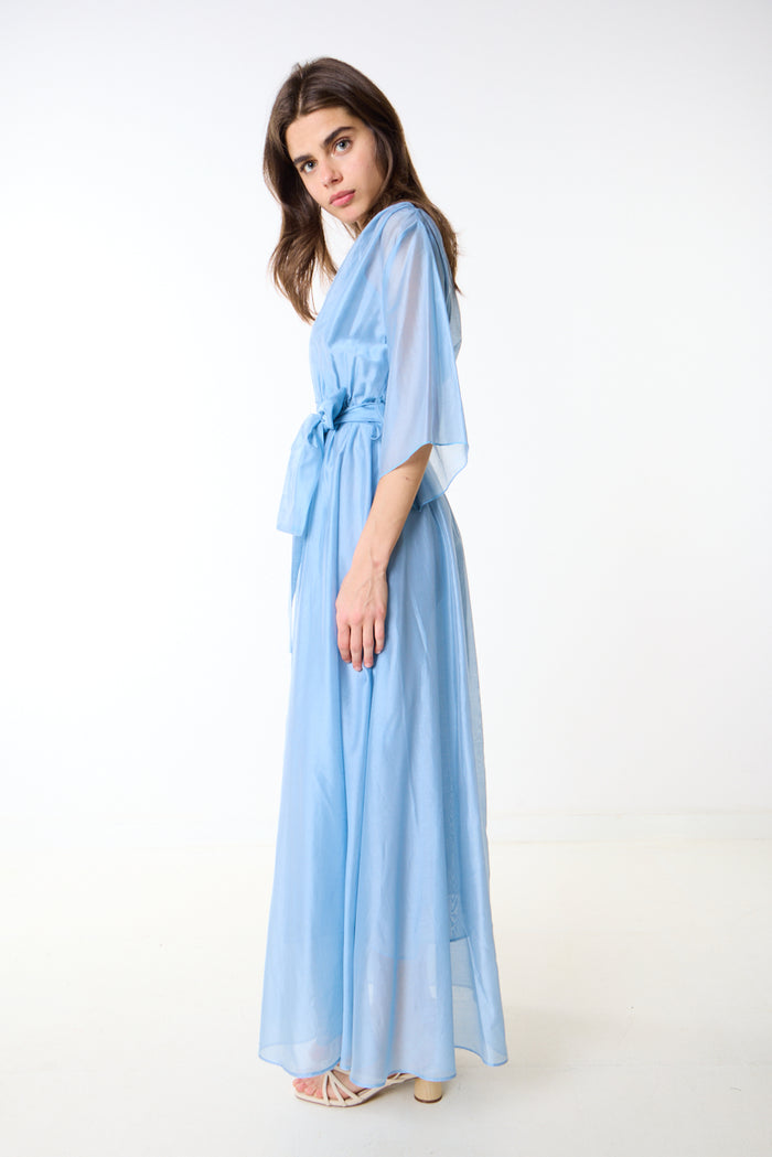 Flowing draped v neck tie waist maxi dress wholesale