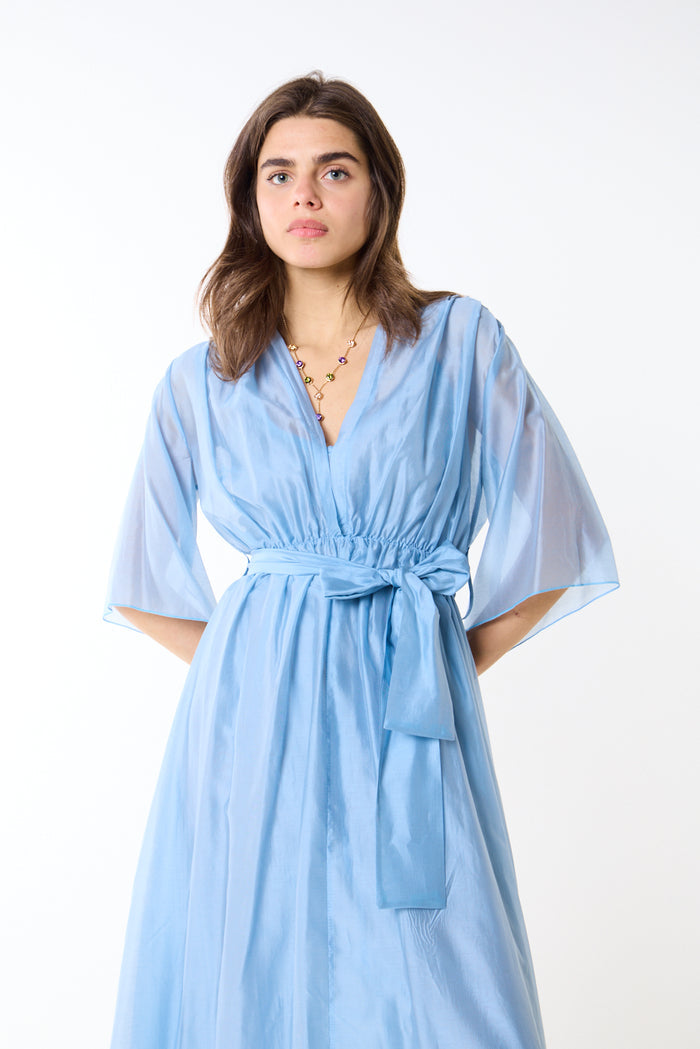 Flowing draped v neck tie waist maxi dress wholesale