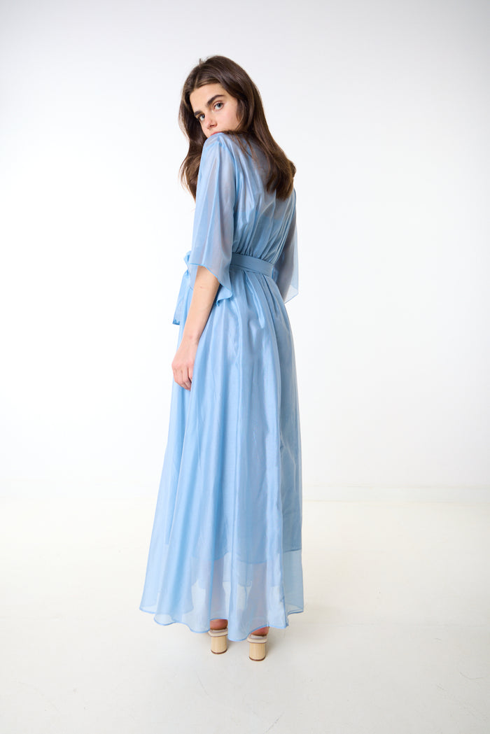 Flowing draped v neck tie waist maxi dress wholesale