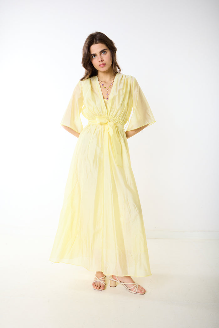 Flowing draped v neck tie waist maxi dress wholesale