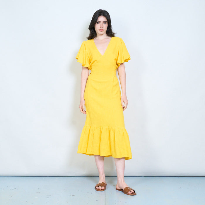 Flutter sleeve textured maxi dress wholesale