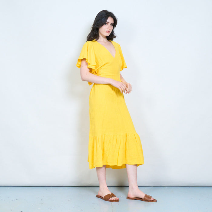 Flutter sleeve textured maxi dress wholesale