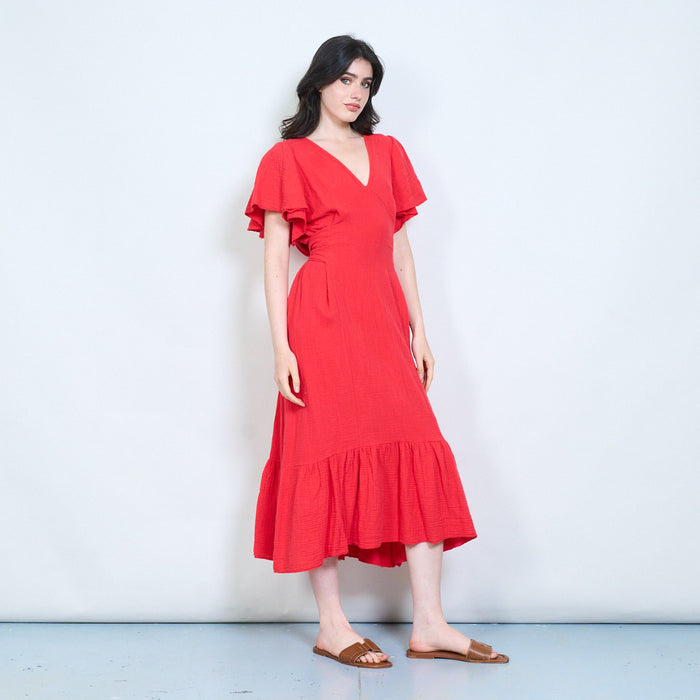 Flutter sleeve textured maxi dress wholesale