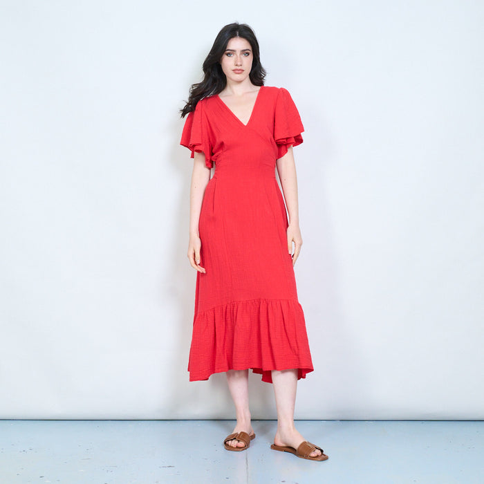 Flutter sleeve textured maxi dress wholesale