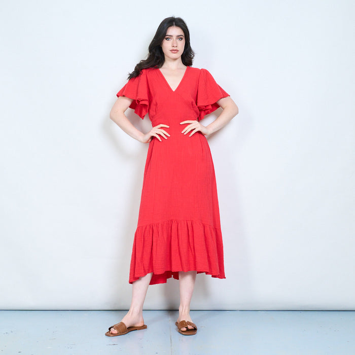Flutter sleeve textured maxi dress wholesale