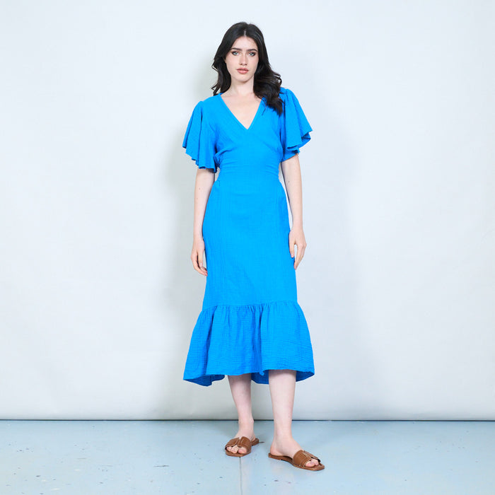 Flutter sleeve textured maxi dress wholesale