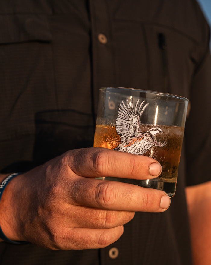 Fly Like Quail Whiskey Glass