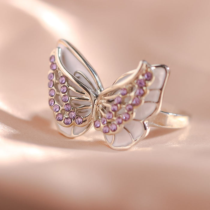 For Memorial - Those We Love Fly with Us Diamond Double Butterfly Ring