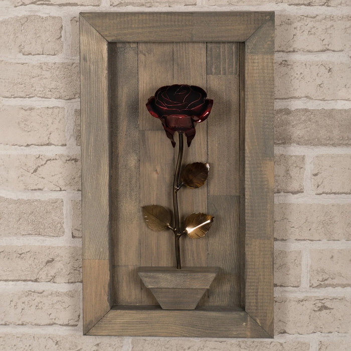 Framed Red Metal Rose - Old West Iron
