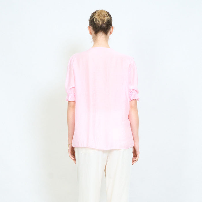 Front cascade ruffle short sleeve blouse wholesale