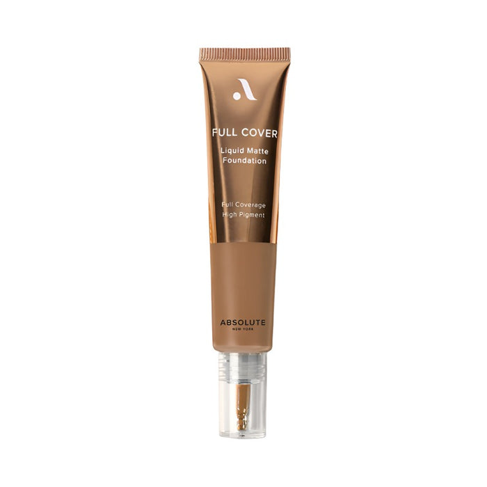 ABSOLUTE NEW YORK full cover liquid foundation tube in deep tan shade with precision pump applicator