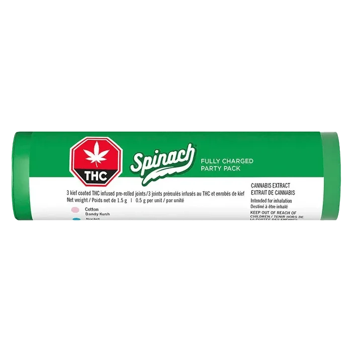 Fully Charged Party Pack Infused Pre Rolled 3 x 0.5 g shown as a close-up of three pre-rolled joints in branded packaging.
