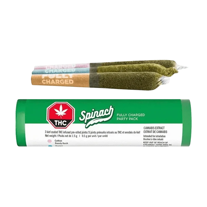 A close-up shot of the Fully Charged Tropical Pack Infused Pre Rolled 3 x 0.5 g, showcasing its colorful packaging and branding details.