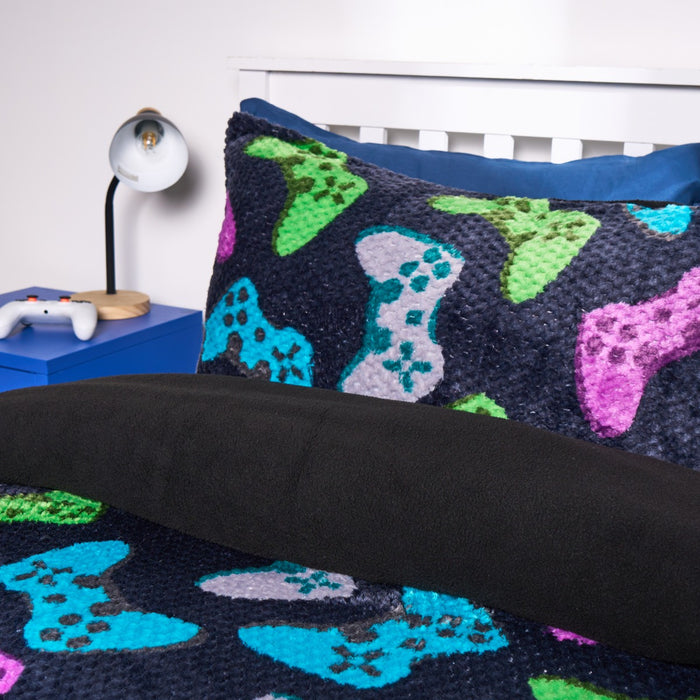 Gaming Print Waffle Fleece Duvet Cover Set - Navy 🇬🇧