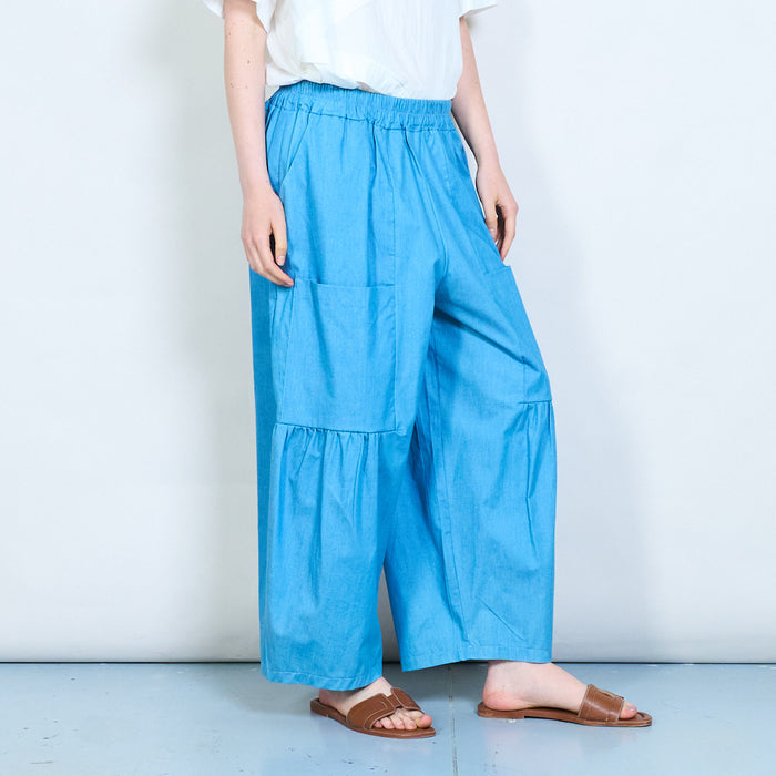 Gathered pocket wide leg cropped trousers wholesale