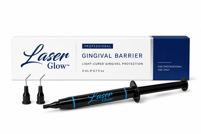 LaserGlow professional gingival barrier gel with syringe and applicator tips for gum protection during teeth whitening
