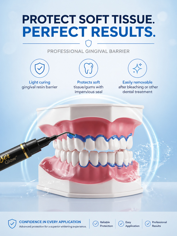 Gingival barrier applied to dental model for whitening protection