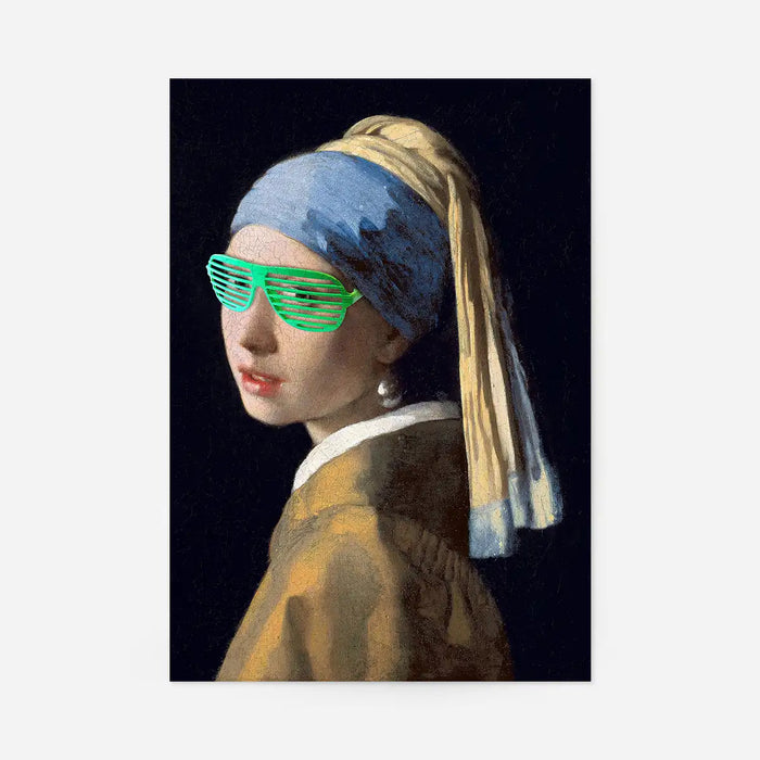 Girl With Green Shutter Shades Print