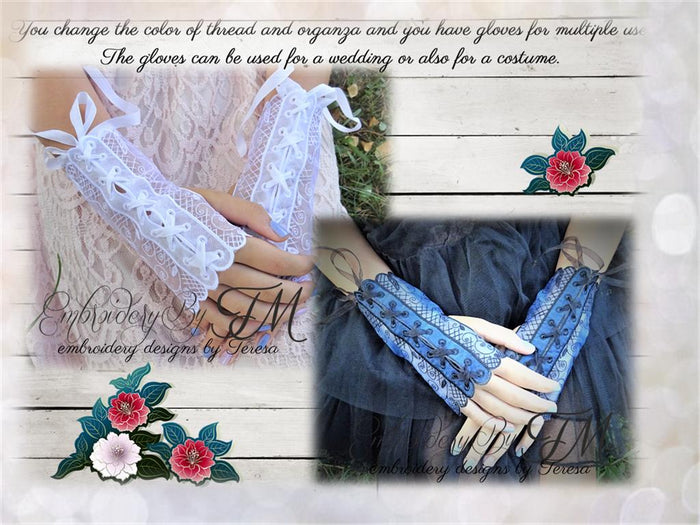 Gloves with lacing /four sizes / design on organza