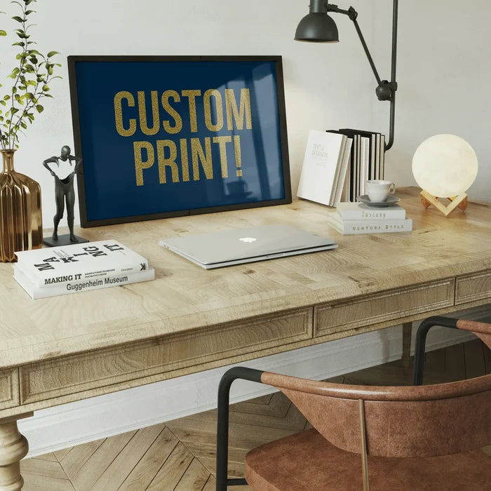 Gold Glitter Personalised Text Print, typography print framed home office wall art