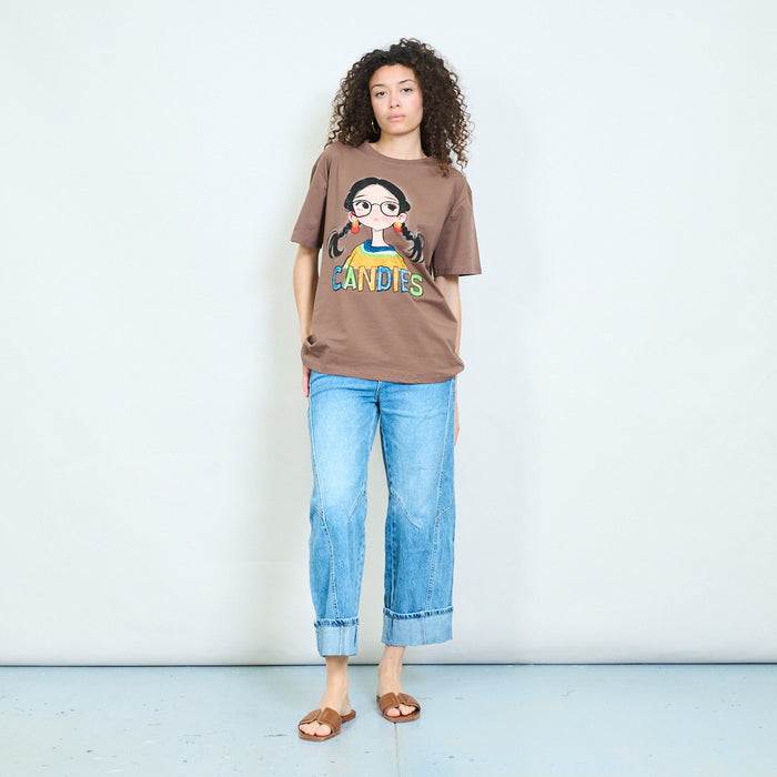 Graphic cartoon girl "Candies" print relaxed t-shirt wholesale