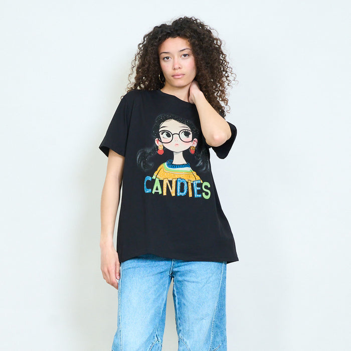 Graphic cartoon girl "Candies" print relaxed t-shirt wholesale