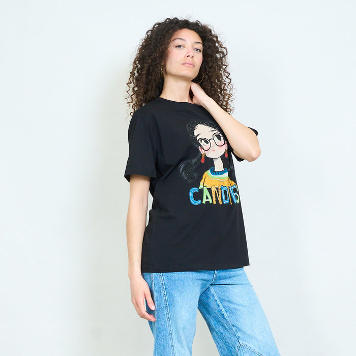 Graphic cartoon girl "Candies" print relaxed t-shirt wholesale
