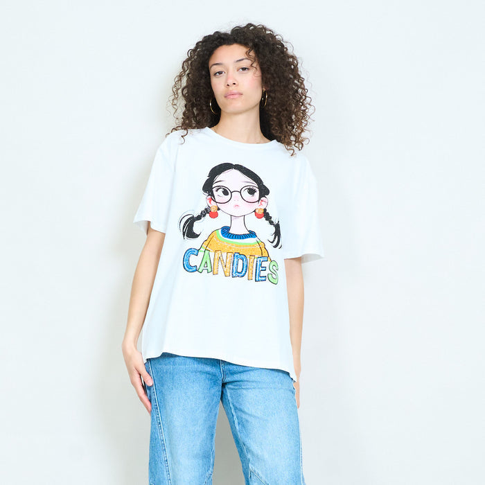 Graphic cartoon girl "Candies" print relaxed t-shirt wholesale