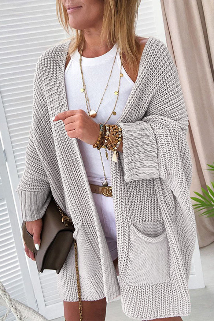 Gray Oversized Fold Over Sleeve Open Front Cardigan 🇨🇳