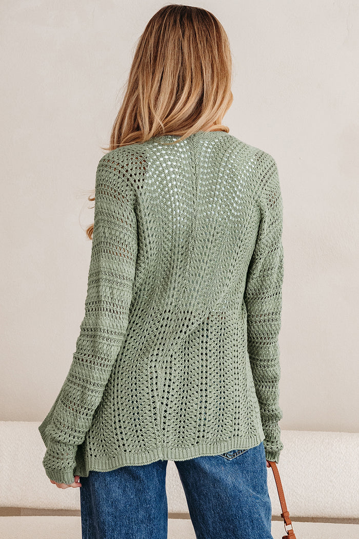 Green Bay Scalloped Edge Eyelet Knit Batwing Sleeve Cardigan 🇺🇸