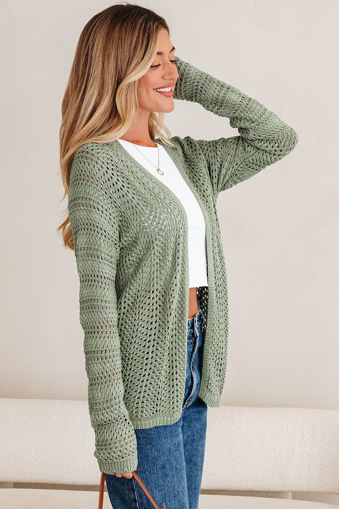 Green Bay Scalloped Edge Eyelet Knit Batwing Sleeve Cardigan 🇺🇸