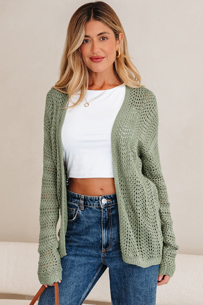 Green Bay Scalloped Edge Eyelet Knit Batwing Sleeve Cardigan 🇺🇸