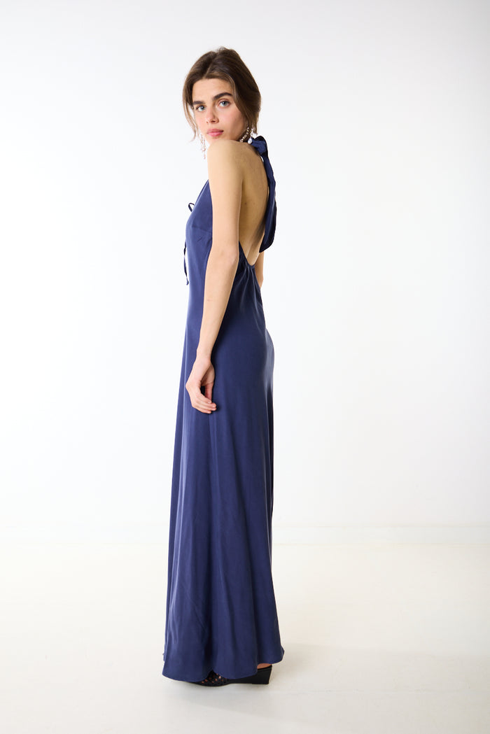 Halter neck lace up fluid maxi dress wholesale