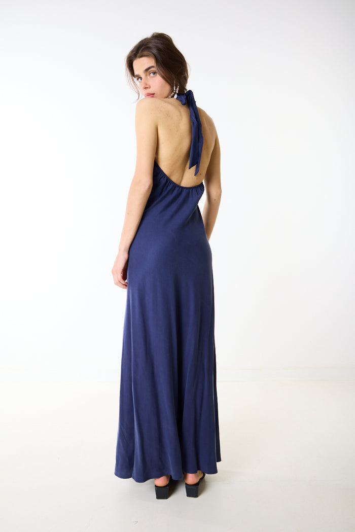 Halter neck lace up fluid maxi dress wholesale