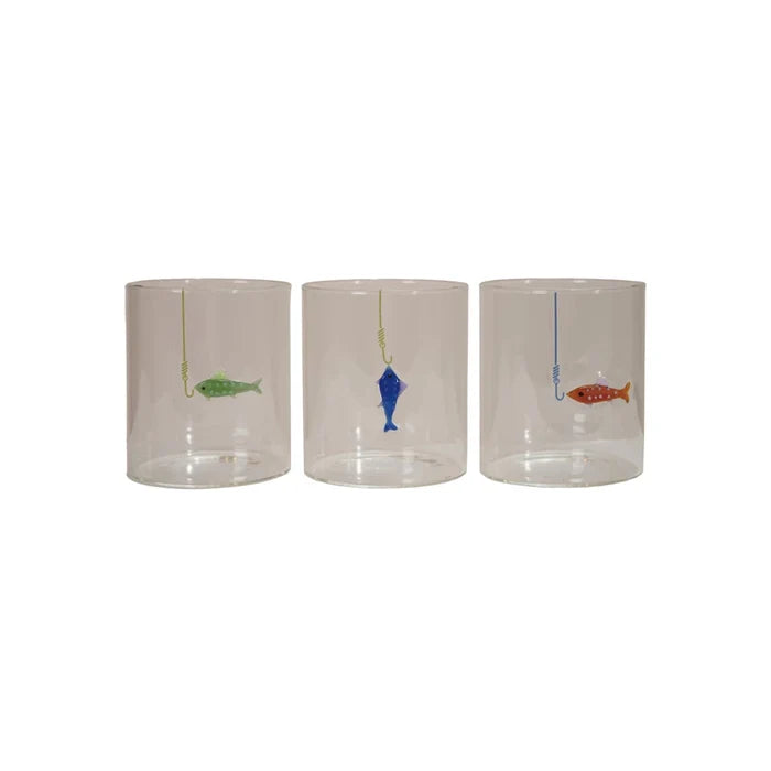 Hand-Blown Drinking Glass with Fish On Hook - Madison's Niche