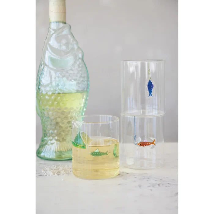 Hand-Blown Drinking Glass with Fish On Hook - Madison's Niche