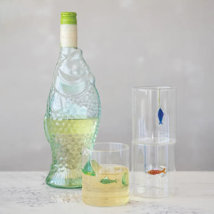 Hand-Blown Drinking Glass with Fish On Hook - Madison's Niche