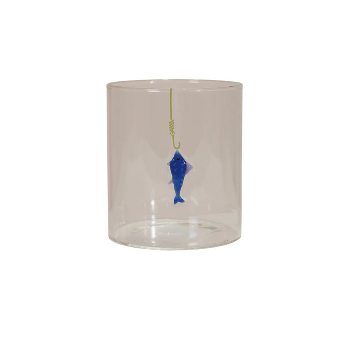 Hand-Blown Drinking Glass with Fish On Hook - Madison's Niche