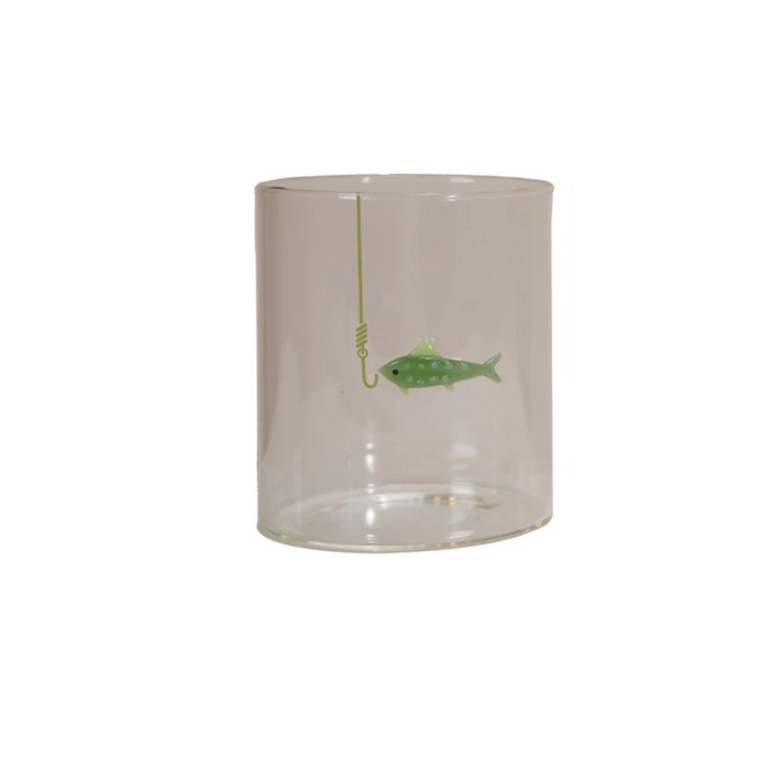 Hand-Blown Drinking Glass with Fish On Hook - Madison's Niche