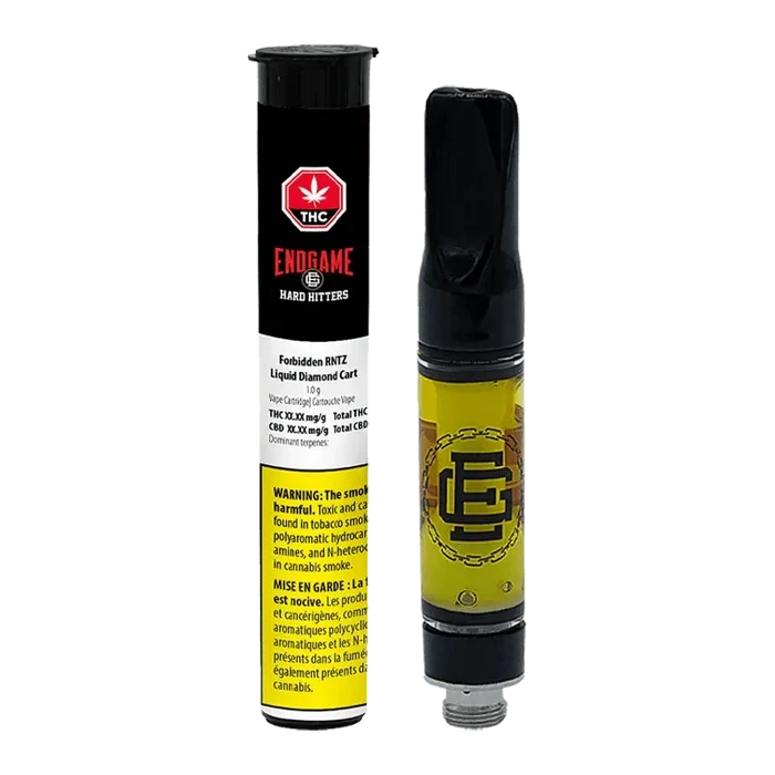 Close-up of the Hard Hitters Cloudberry Vape Cartridge against a dark background, highlighting the label’s text and metallic accents.