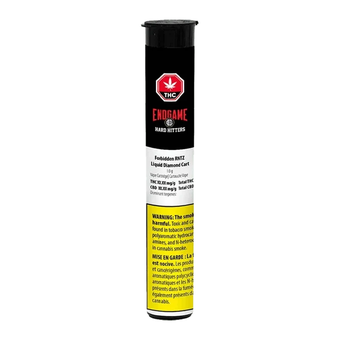 Close-up of the Hard Hitters Cloudberry Vape Cartridge against a dark background, showcasing its branding and sleek cylindrical design.