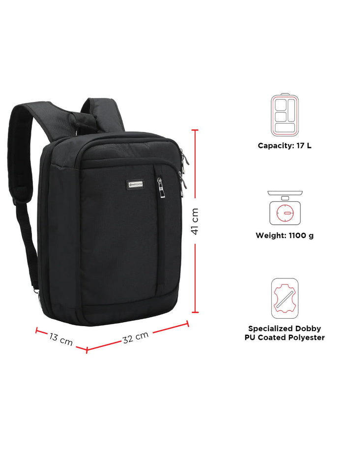 Harrison Bags Metro Versatile 17L (3-In-1) Laptop Backpack 15.6 Inches Midnight Black