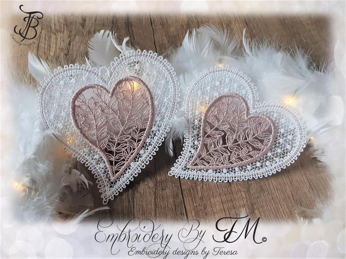 Heart FSL No.2/ bobbin lace / 4x4 hoop and 5x7 hoop/ two variations