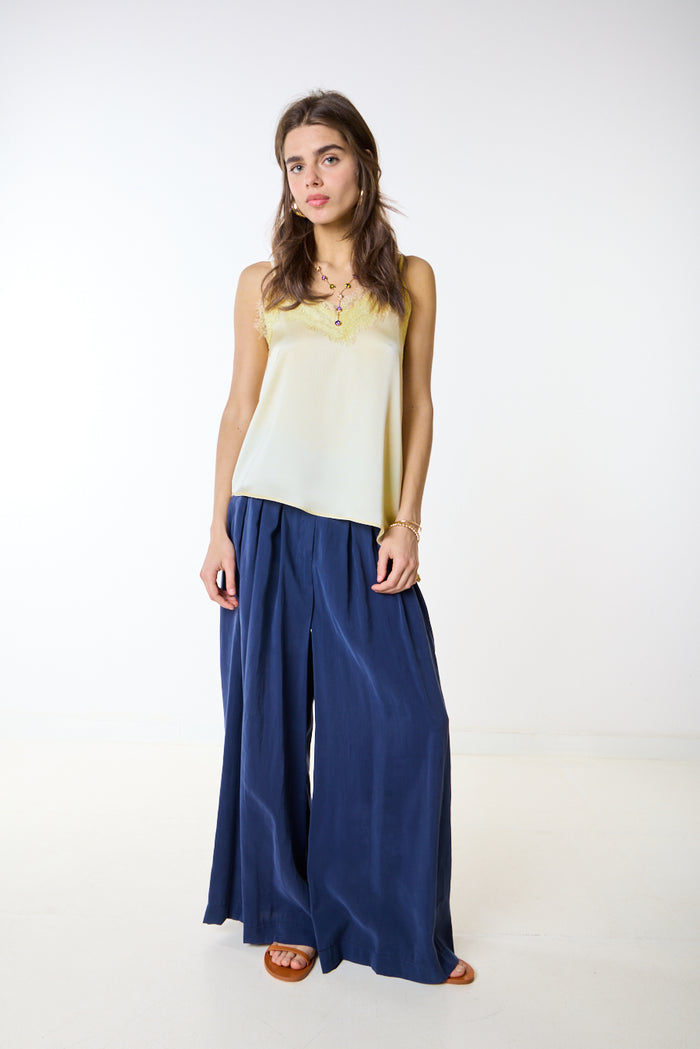 High waist pleated wide leg flowy trouser wholesale