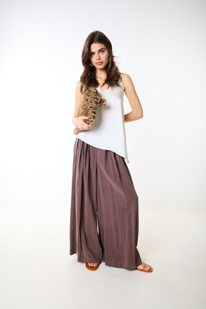 High waist pleated wide leg flowy trouser wholesale