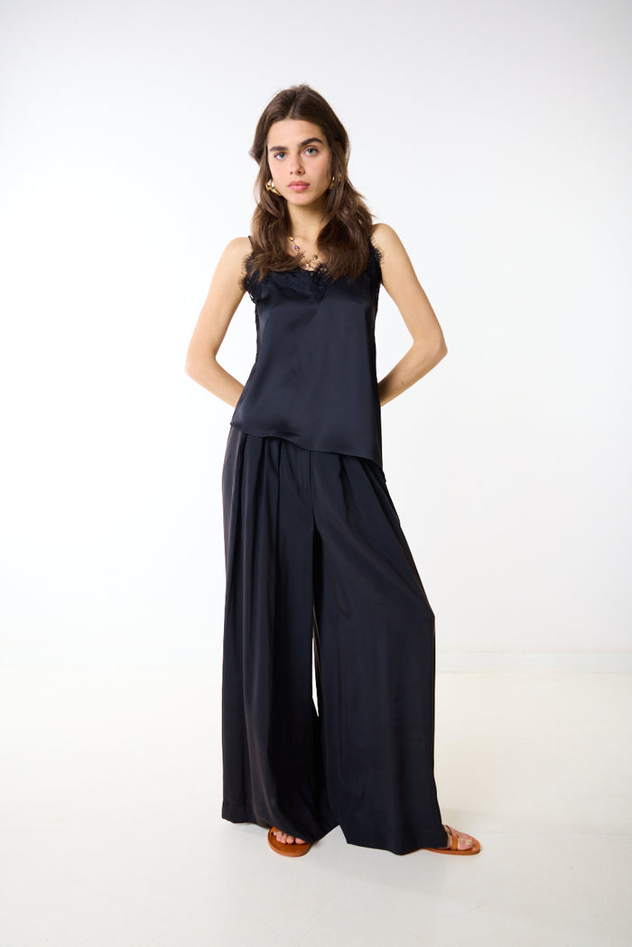High waist pleated wide leg flowy trouser wholesale