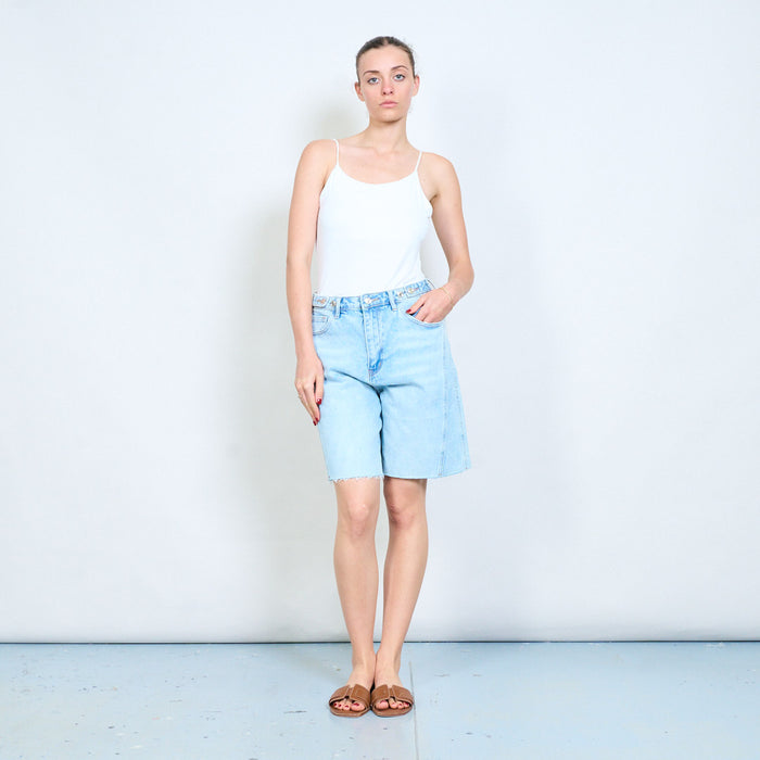 High waist raw hem straight fit denim bermuda shorts wholesale