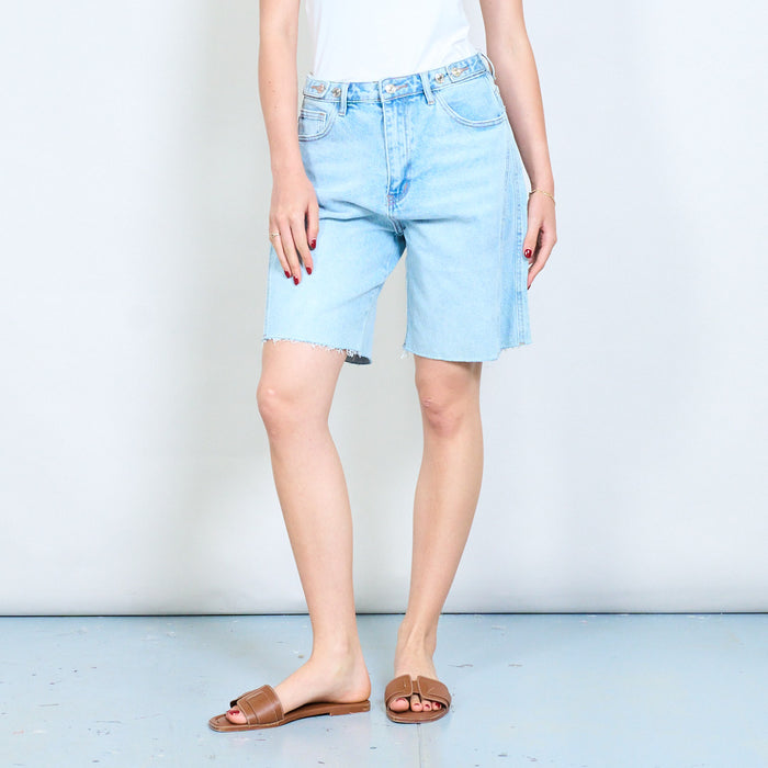 High waist raw hem straight fit denim bermuda shorts wholesale