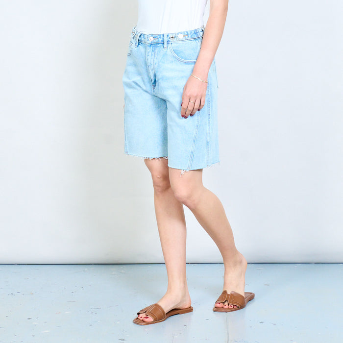 High waist raw hem straight fit denim bermuda shorts wholesale