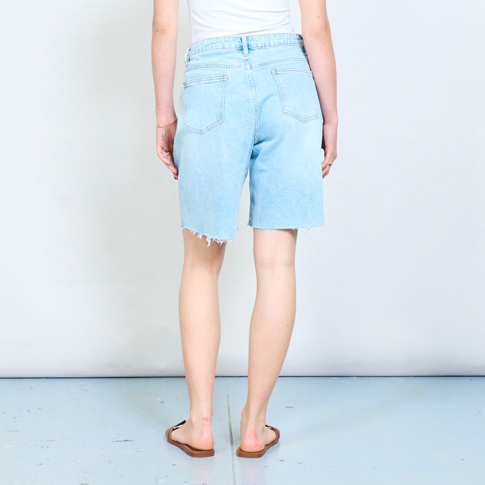 High waist raw hem straight fit denim bermuda shorts wholesale